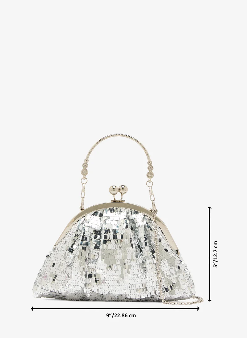 Ella Limited Edition Silver Silver Sequin Clutch With Top Handle for Women | Best Price UAE